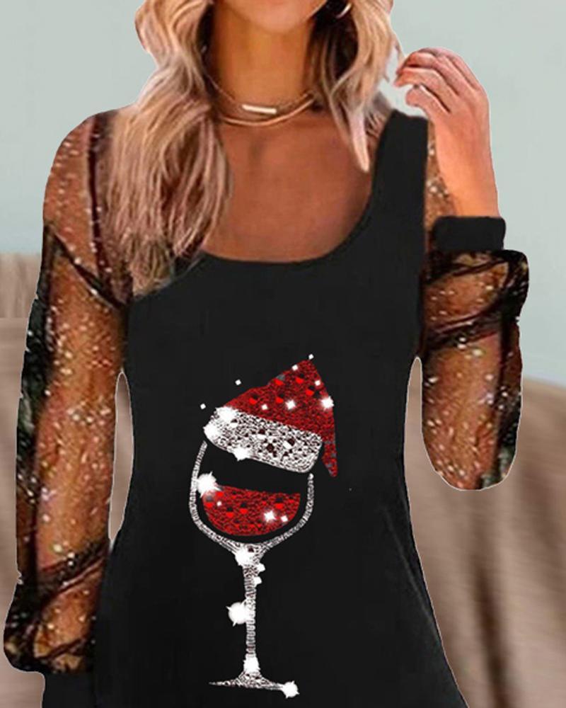 Women's Cocktail Dress Wine Glass Print Polyester