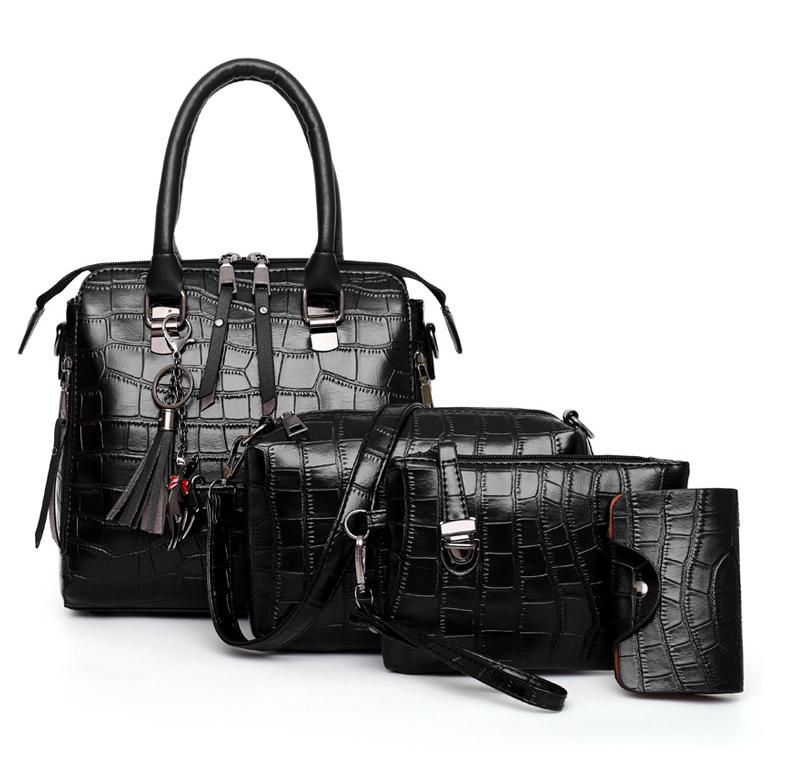 Women's 4-Piece Bag Set Black One Size Faux Leather