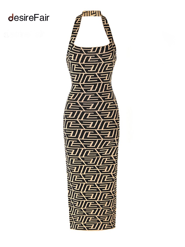 desireFair 2023 Sexy Street Style Fashion Design Hanging Neck Smocked Slim Type Summer Women Wear Sleeveless Square Neck Dresses