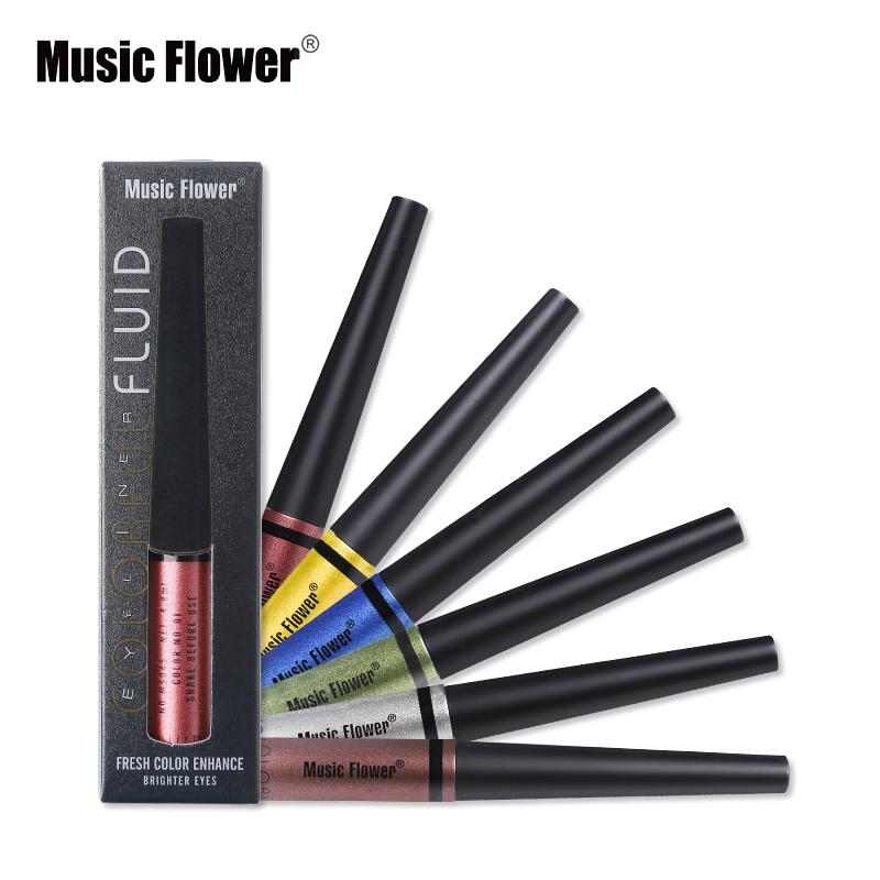 Music Flower Brand 6 Color Shimmer Liquid Eyeliner Pen Brightening Eyes Makeup Eye Liner Pencil Waterproof Quick Drying Eyelid