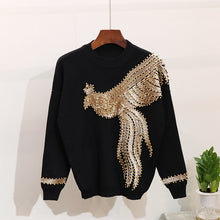 Load image into Gallery viewer, Autumn Winter Knitted Women Tracksuit Sequins Beading Phoenix Long Sleeve Loose Sweater + Casual Pants Two Piece Set D1281
