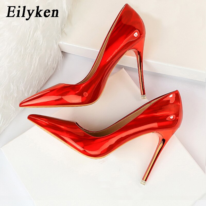 Eilyken New Women Pumps Sexy Fetish Green Red 10.5cm High Heels High Quality Patent Leather Pointed Toe Ladies Office Shoes