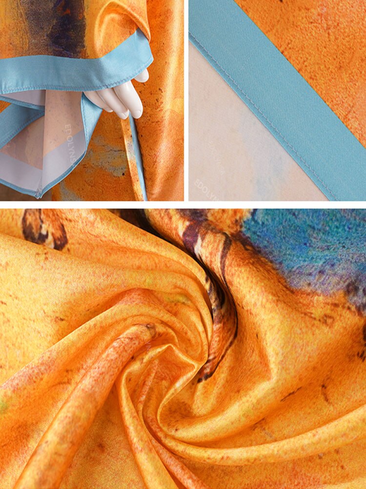 Gold Bohemian Printed Long Kimono Wrap Dress Bikini Cover-ups Summer Clothes Women Beach Wear Swim Suit Cover Up