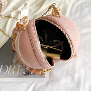 Personality female leather pink basketball bag new ball purses for teenagers women shoulder bags crossbody chain hand bags