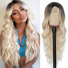 Load image into Gallery viewer, European and American Small Lace Wig Headsets with Intermediate Color Small Lace Center Split Large Wavy Long Curly Wigs
