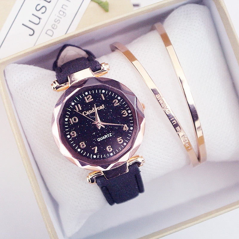 Quartz Wristwatches Fashion Starry Sky Women Watches  Leather Ladies Bracelet Watch