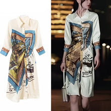Load image into Gallery viewer, Designer Stylish Fashion Mini Shirt Dress Long Blouse Painting Printed Turn Down Collar White Elegant
