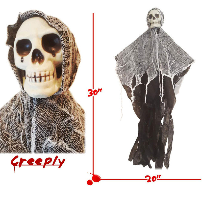 Scary Halloween Decorations Skull Gauze Door Hanging Prop Black White Plastic