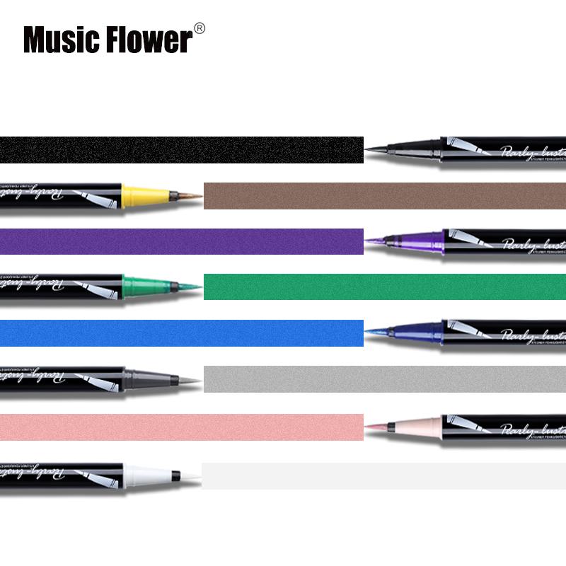 Music Flower 6 Colors Glitter Eyeliner Pencil Liquid Eye Makeup Set Waterproof Long-lasting Black Eye Liner Pen