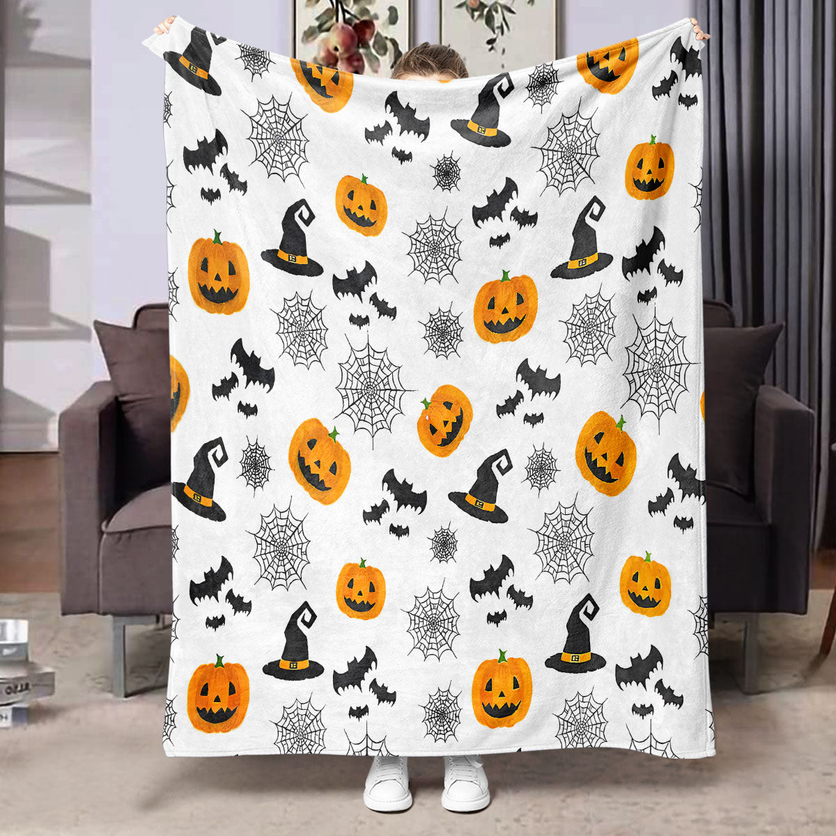 Halloween Flannel Blanket Black Geometric Polyester Multi-Size