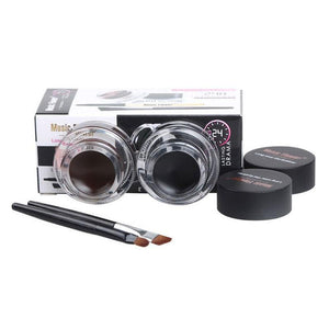 Music Flower 2 in 1 Coffee + Black Gel Eyeliner Make Up Waterproof Eye Liner Cosmetics Set Eyeliner Pens Makeup Brushes Set