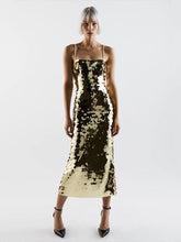 Load image into Gallery viewer, Ailigou  New Summer Women's Sleeveless Off Shoulder Sexy Off Back Sparkling Sequins Tight Midi Dress Evening Dress Vestido
