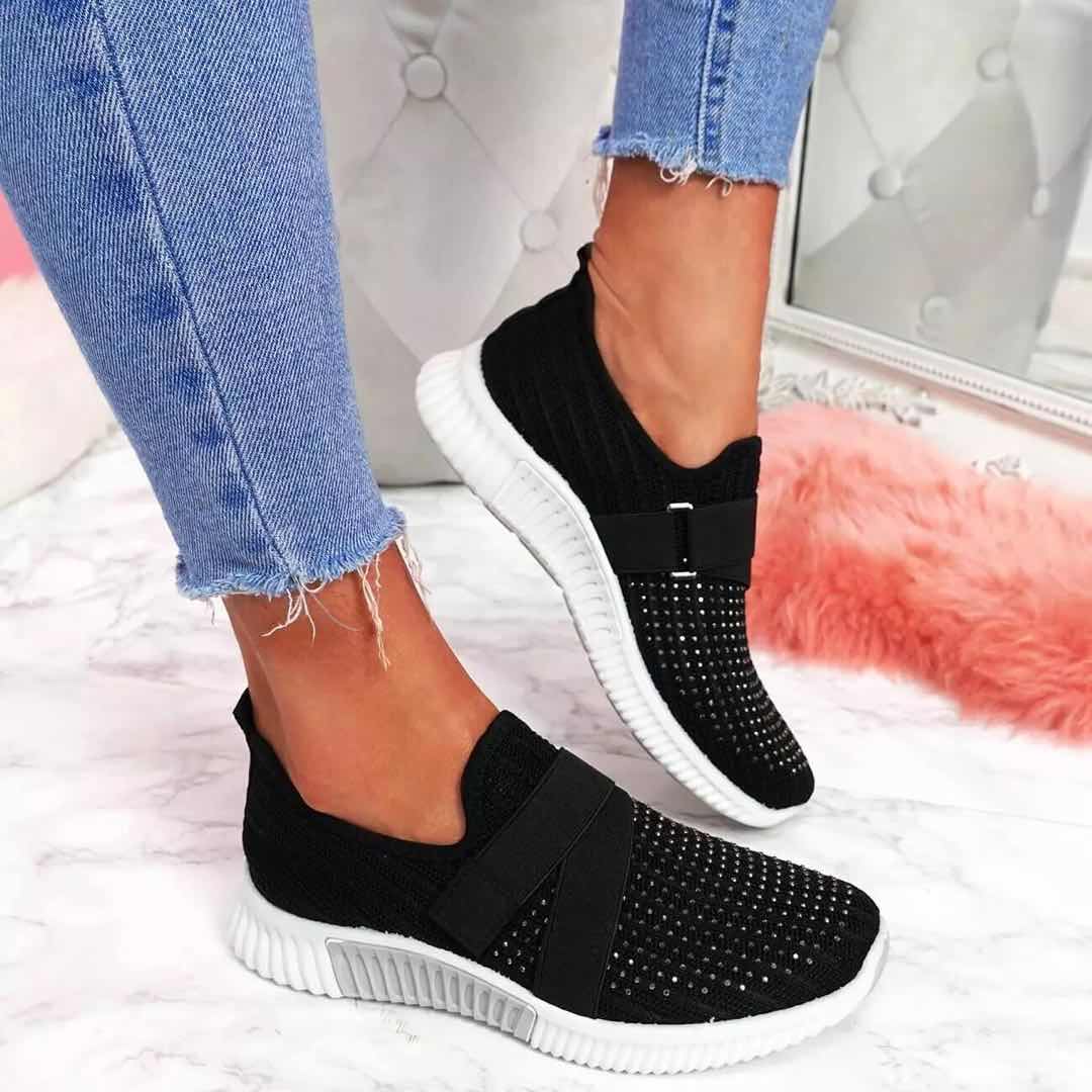 Women Sneakers New Bling Rhinestone Ladies Shoes Slip On Comfortable Sole Running Walking Shoes Female Flat Sports Shoes