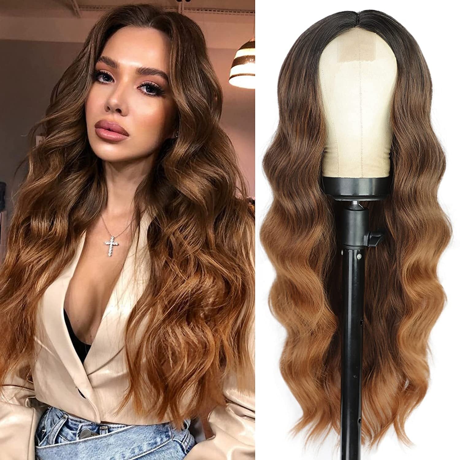 European and American Small Lace Wig Headsets with Intermediate Color Small Lace Center Split Large Wavy Long Curly Wigs