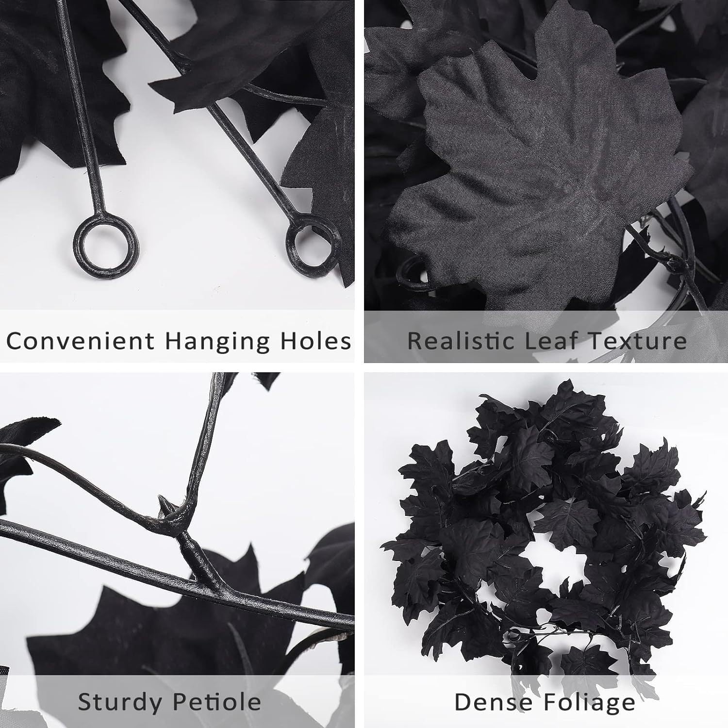 Halloween Decorative Canes Black Silk 1.7m Maple Leaves