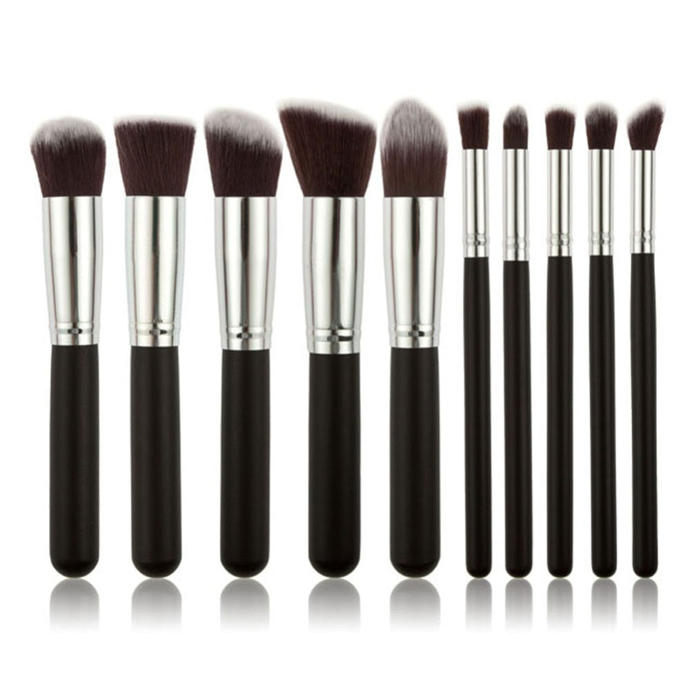 10 Pcs Silver/Golden Makeup Brushes Set.