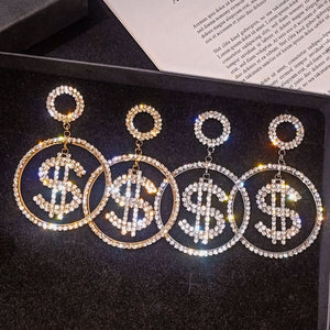 Dollar $Letter Symbol Coin Rhinestone Exaggerated Earrings Earrings Earstuds Earrings