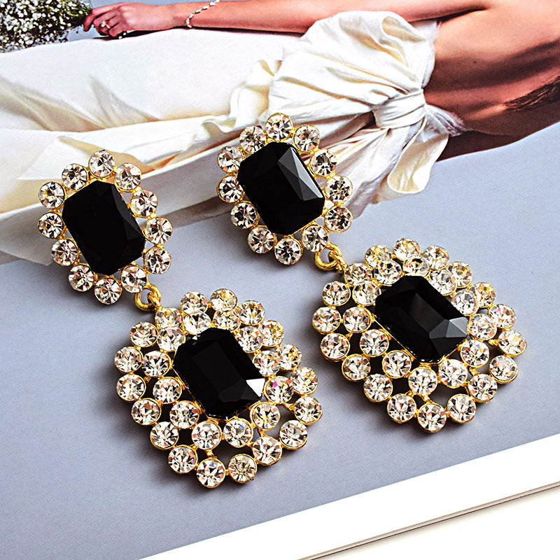 Fashion Earrings Atmospheric Diamond Round Geometric Rhinestone Women's Accessories