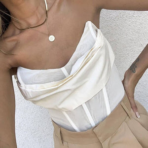 Skinny Off Shoulder Tank Top Women White Sleeveless Sexy Strapless Female Top Spring Streetwear Slim Mesh Crop Top