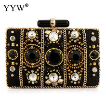 Load image into Gallery viewer, Black Satin Clutch Bag Bohemia Style Rhinestone Cocktail Party Prom Female Clutch Chic Chain Classic Boxy Shape Designer Clutch
