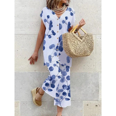 Women's Long Dress Green Rayon Blend Botanical Print