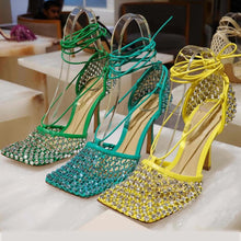 Load image into Gallery viewer, Processing Time:7-15 days after placing orders Women's Summer Fashion Sexy Hollow Out Water Diamond Mesh Bread Head Sandals European and American High Heel Show Shoesdals
