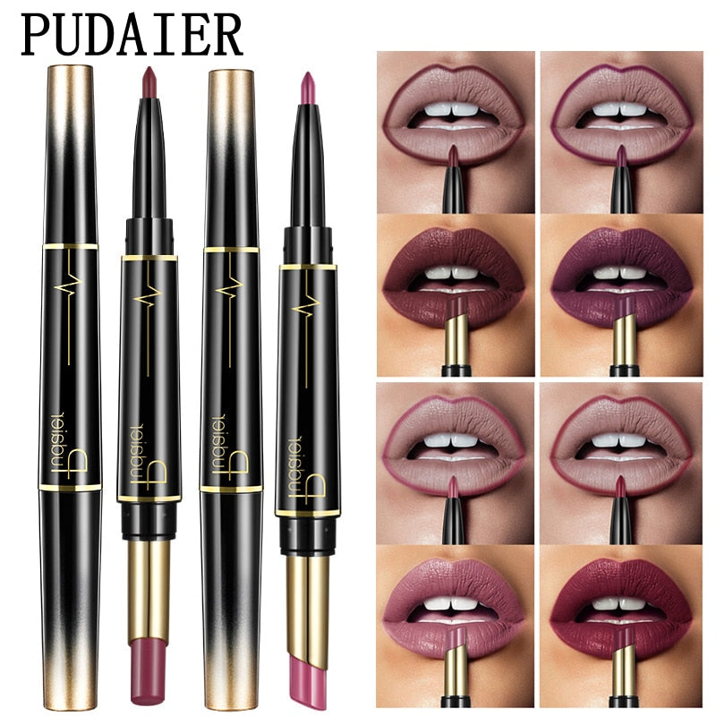 Matte Lipstick Wateproof Double Ended Long Lasting Lipsticks Brand Lip Makeup Cosmetics Nude Dark Red Lips Liner Pencil