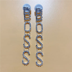 Exaggerated Queen Rhinestone Earrings for Women Fashion Long Letters Pendant Earring Fashion Shiny Party Costume Jewelry