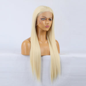 Natural Realistic Wig 613# Chemical Fiber Front Lace Long Straight Hair Matte High Temperature Silk Headgear