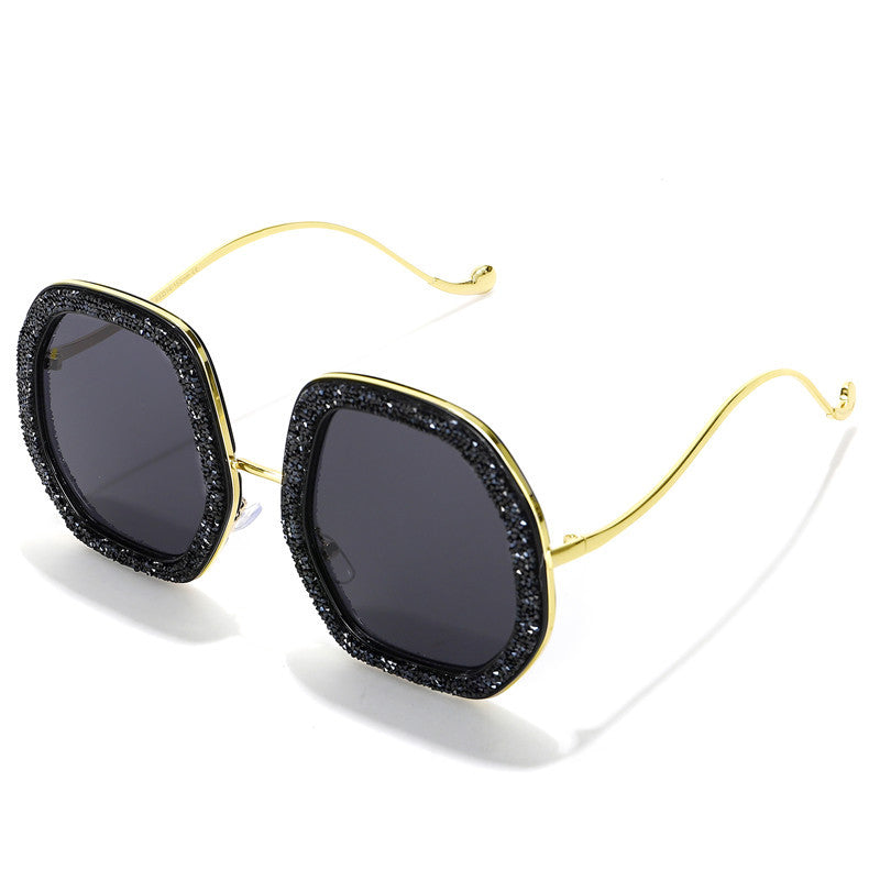 New Large Frame Sunglasses Trendy Fashion Luxury Rhinestone Polygonal Glasses