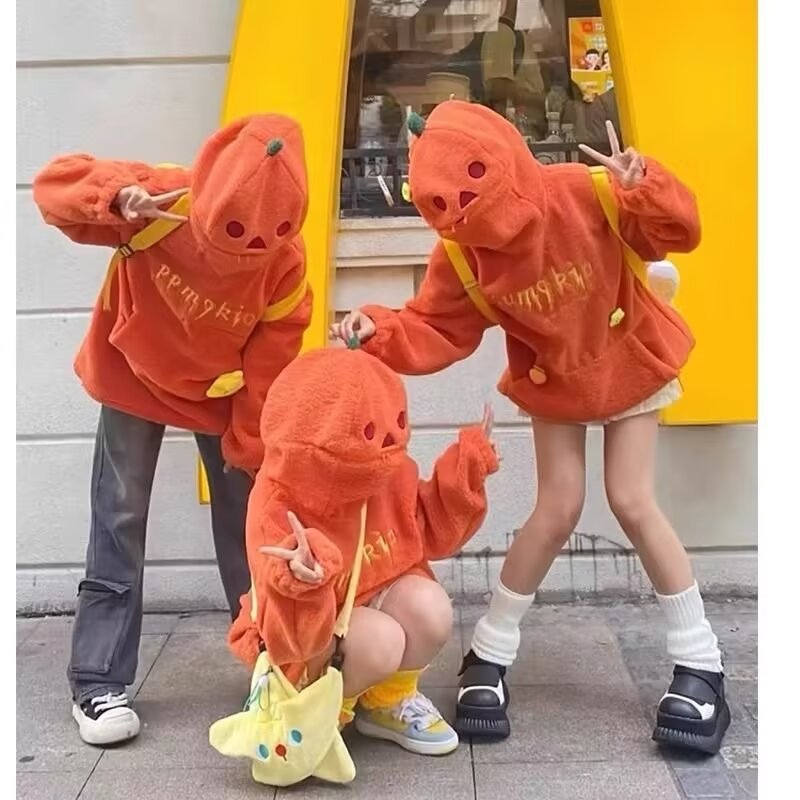 Women's Oversized Sweatshirt Orange Polyester Pumpkin Print