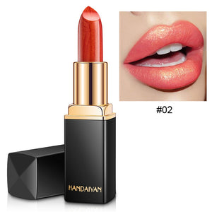 HANDAIYAN Shiny Metallic Lipstick Pearlescent Color Change Warm Lipstick Gold lipstick