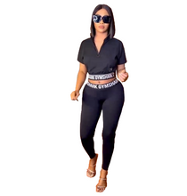 Load image into Gallery viewer, European and American women fashion casual printing black two piece set
