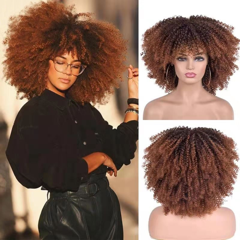 Female Hair African Small Curly Hair Explosion Head Black Chemical Fiber Wig Full Head Set