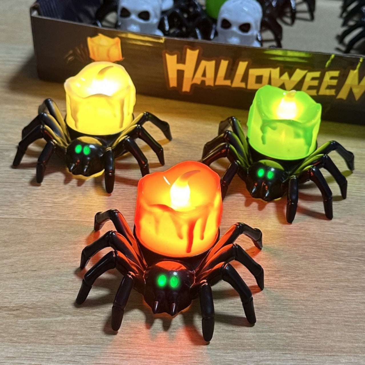 Halloween Spider Candle Lamp Orange Plastic LED