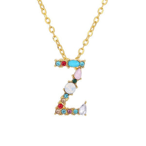 26 Letters alphabet necklace personality simple inlaid color diamond zircon pendant