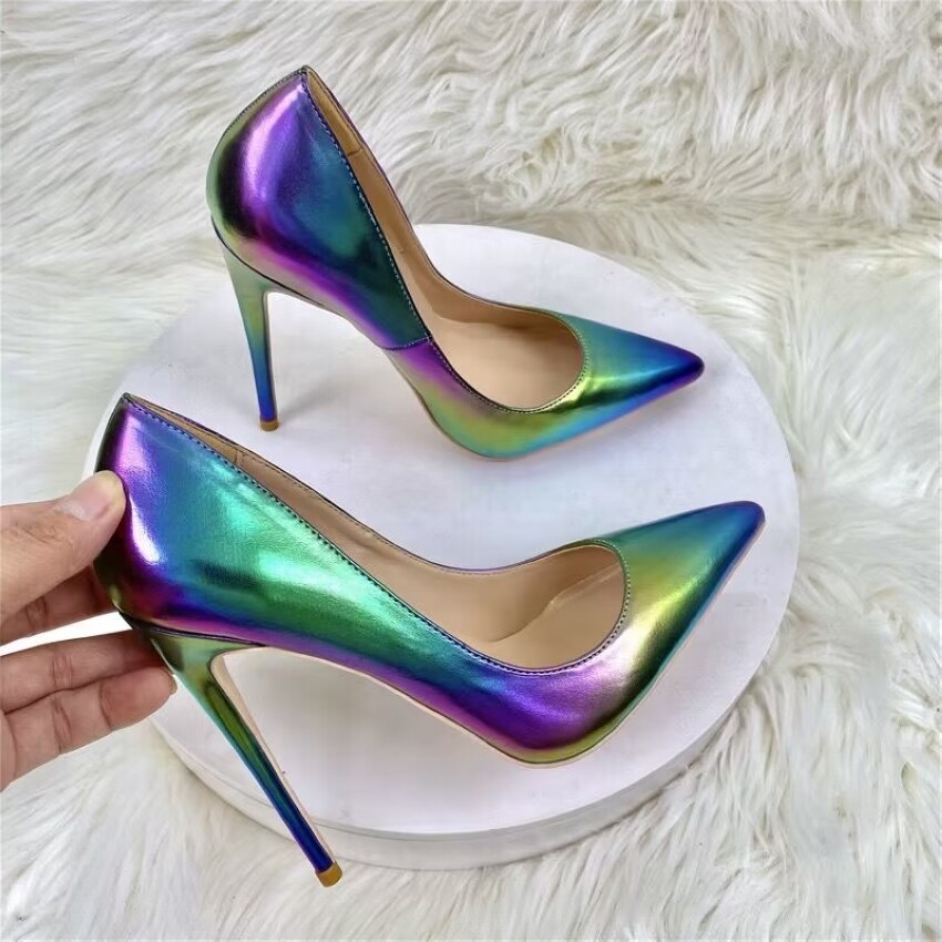 Laser Gradient Matte Women Pointy Toe High Heels Shoes Fashion Designer Sexy Slip On Stiletto Pumps for Party Wedding