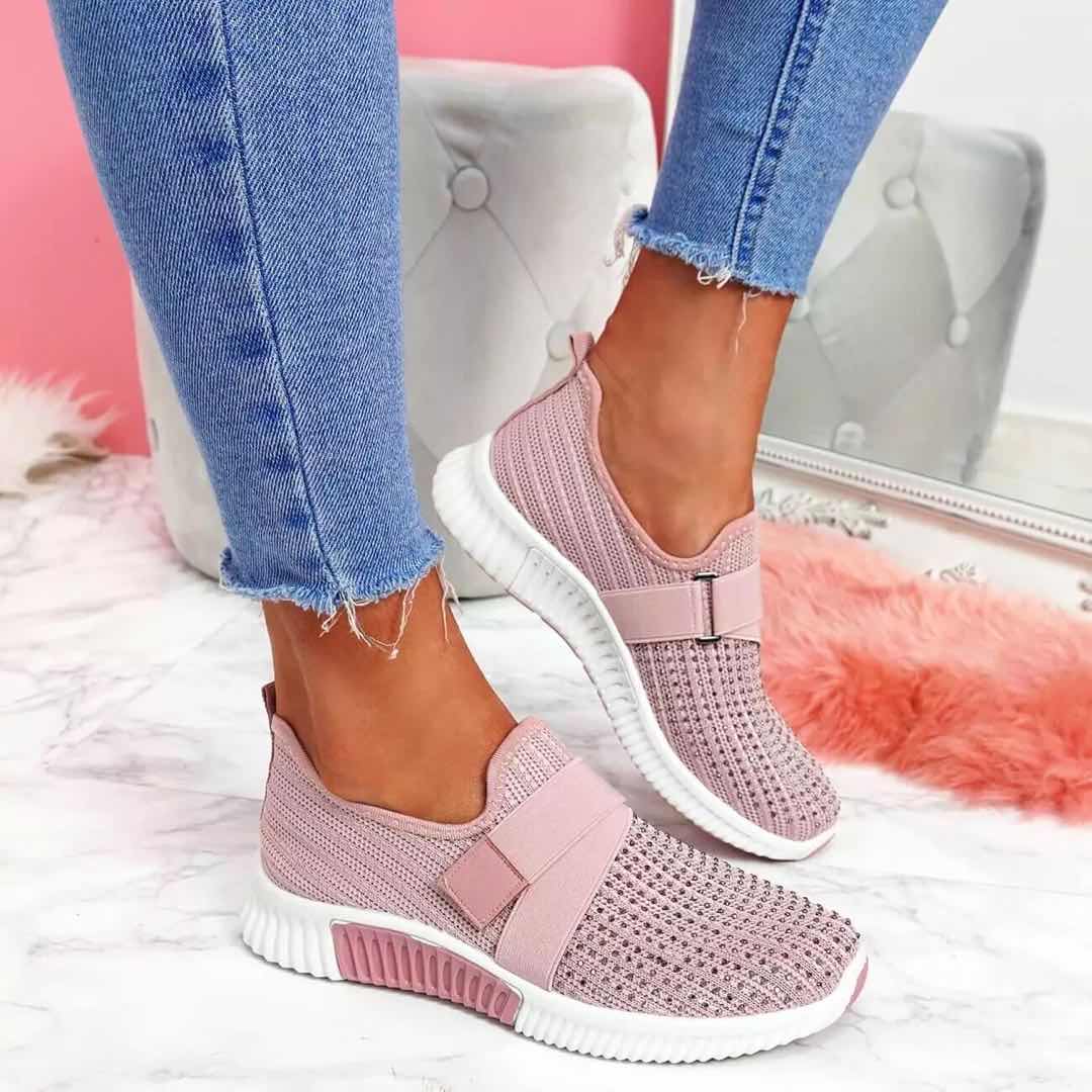 Women Sneakers New Bling Rhinestone Ladies Shoes Slip On Comfortable Sole Running Walking Shoes Female Flat Sports Shoes