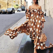 Load image into Gallery viewer, Boho Dress Off Shoulder Polka Dot Dress Women Casual Maxi Dress
