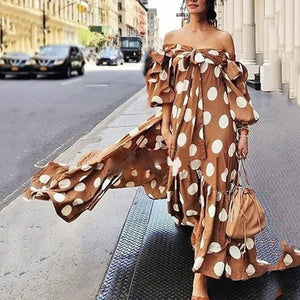 Boho Dress Off Shoulder Polka Dot Dress Women Casual Maxi Dress