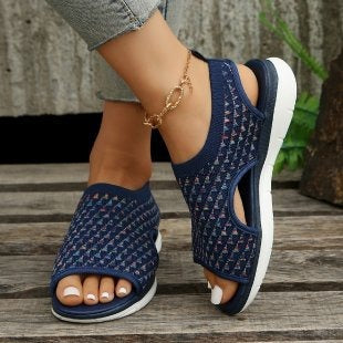 Oversized Women's Shoes In Europe and America, Breathable Flying Woven Fish Mouth Thick Sole Casual Sports Sandals In Summer