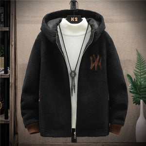 New Style Cashmere Coat In Autumn And Winter Men's Korean Fashion Handsome Cotton Jacket Couple Fashion Label Loose Hooded Cotton Jacket