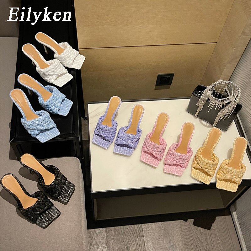 Processing time:5-7 days after placing orders  Eilyken New Summer Design Weave Square Toe Heels High Quality Slippers Gladiator Beach Womens Sandal Slides Shoes