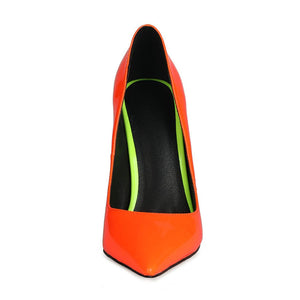 Thin Heeled High Heels, European and American Pointed Patent Leather Color Matching Light Cut Large Size Single Shoes