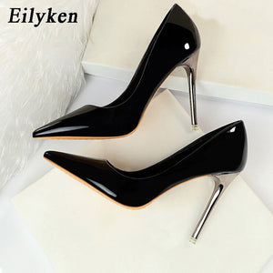 Eilyken New Women Pumps Sexy Fetish Green Red 10.5cm High Heels High Quality Patent Leather Pointed Toe Ladies Office Shoes