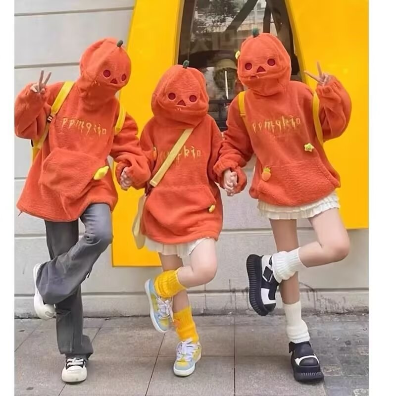 Women's Oversized Sweatshirt Orange Polyester Pumpkin Print
