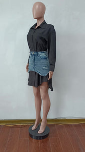 Spring Denim Combination Dress Fashion Slim Cute Dress Suit