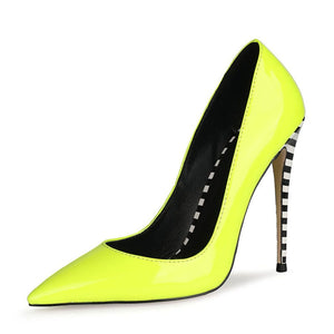 Thin Heeled High Heels, European and American Pointed Patent Leather Color Matching Light Cut Large Size Single Shoes