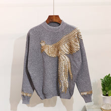Load image into Gallery viewer, Autumn Winter Knitted Women Tracksuit Sequins Beading Phoenix Long Sleeve Loose Sweater + Casual Pants Two Piece Set D1281
