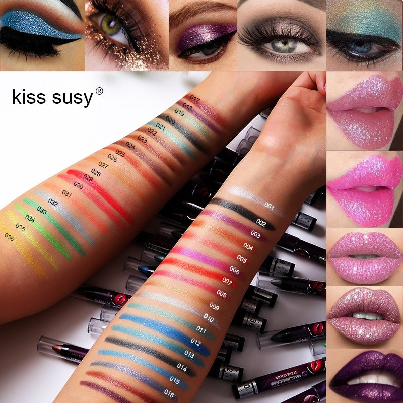 KISS SUSY 36 color eye shadow pencil stick lip pencil 2 in 1 is not easy to smudge